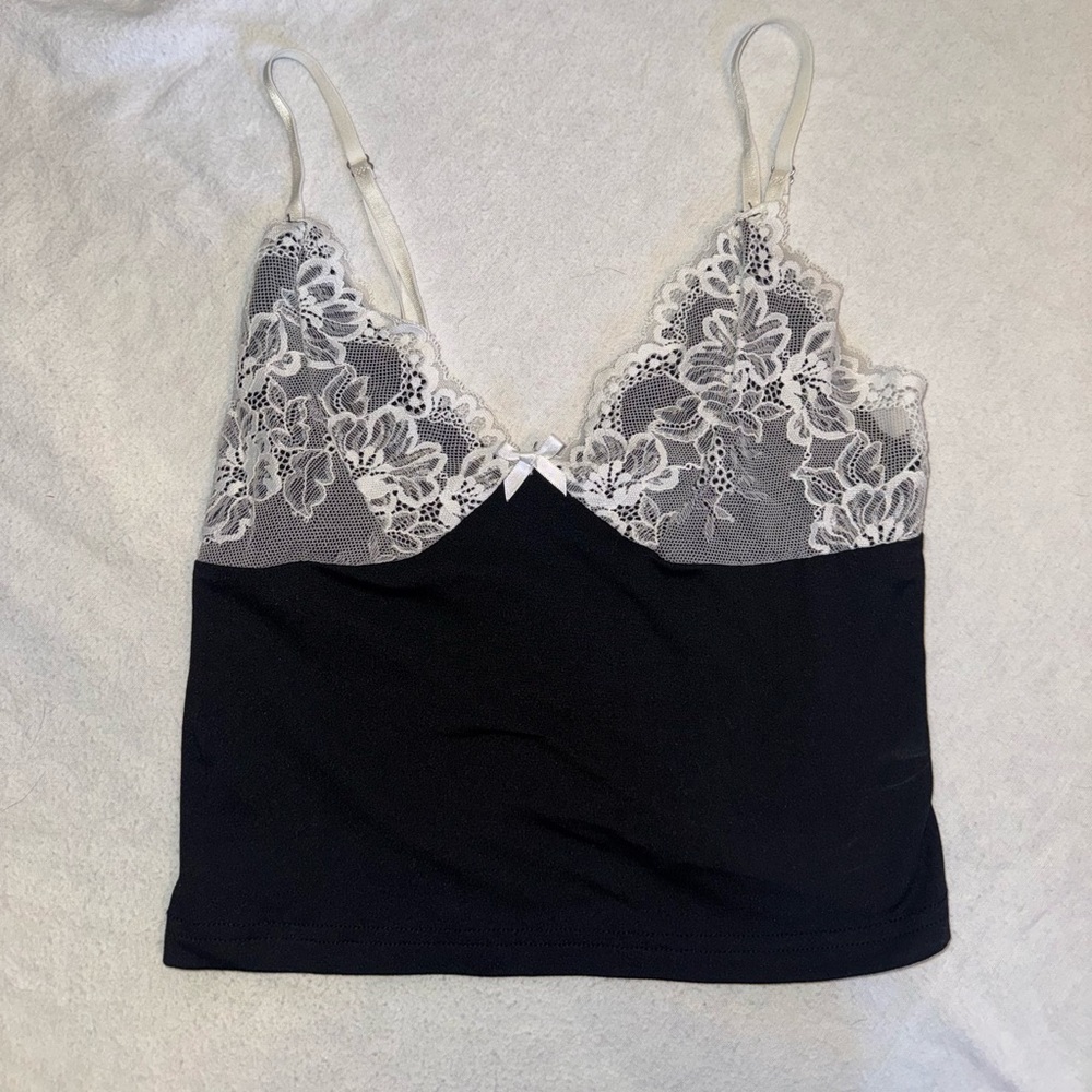 SHEIN Black Camisole with White Lace
